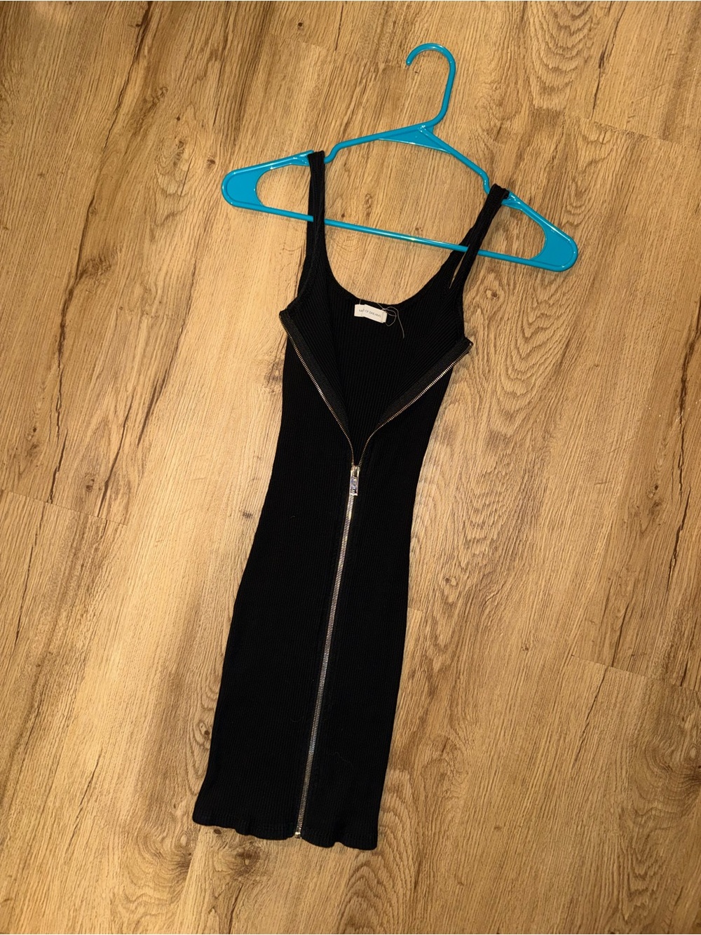 Sleek Black Ribbed Zip-Front Women's Dress